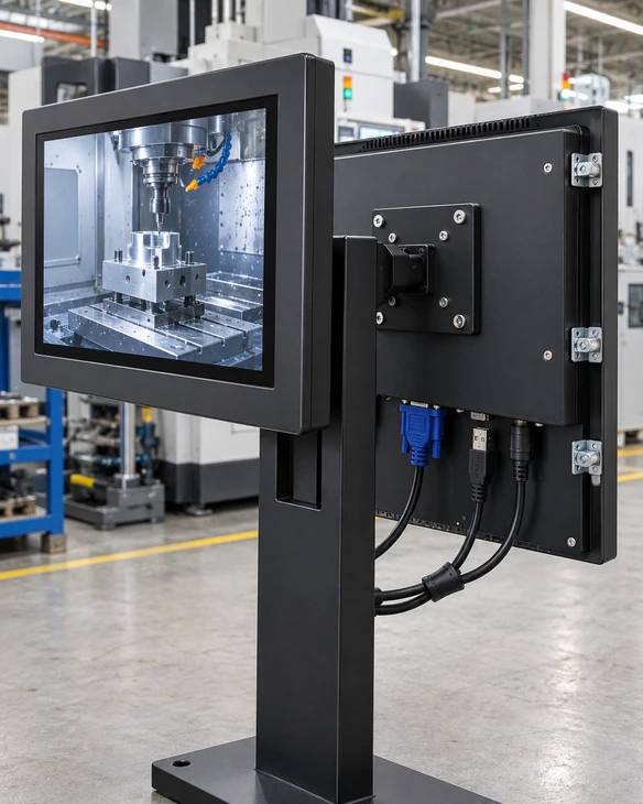 VGA touchscreen monitor panel cutout VESA mounting and connector clearance