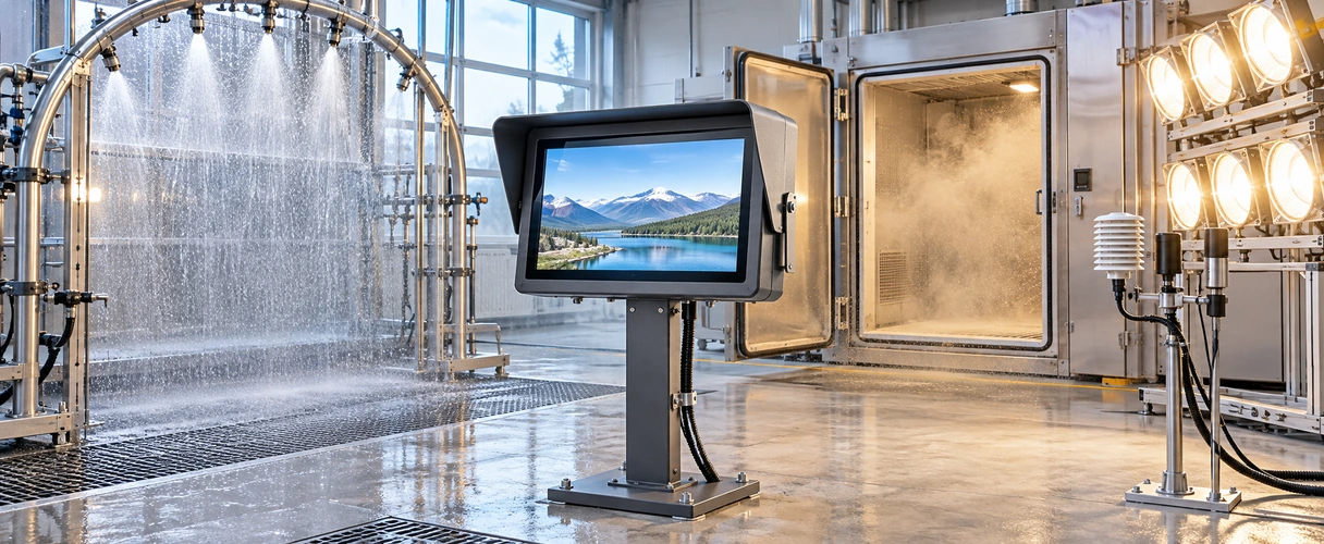 Lucky XFC outdoor touchscreen monitor display touch sealing and interface inspection