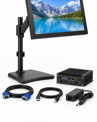 Industrial open-frame multi-input and resistive VGA touchscreen monitor selection matrix