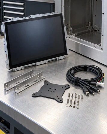 Metal-housed open-frame industrial and portable capacitive touchscreen monitor selection matrix