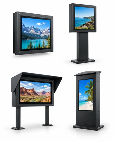 Front-sealed waterproof high-brightness and open-frame outdoor touchscreen monitor selection matrix