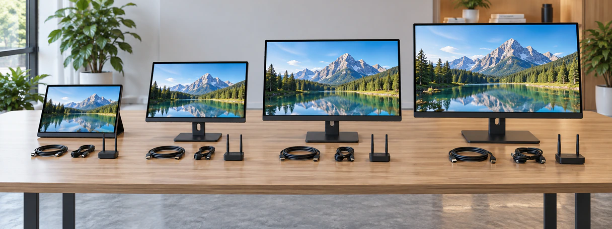 Comparison of wireless-ready portable large-format and wired touchscreen monitor paths