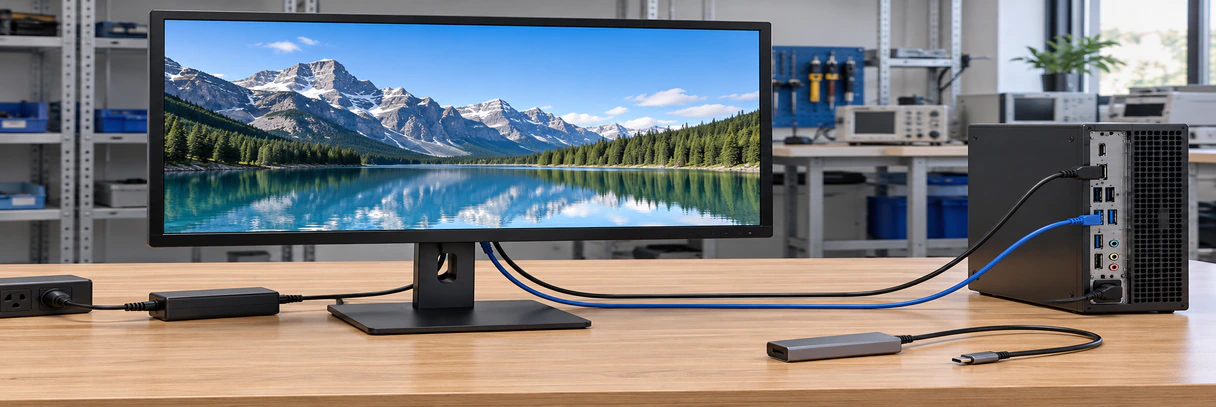 Video, touch data and power connection paths for a 24 inch touchscreen monitor