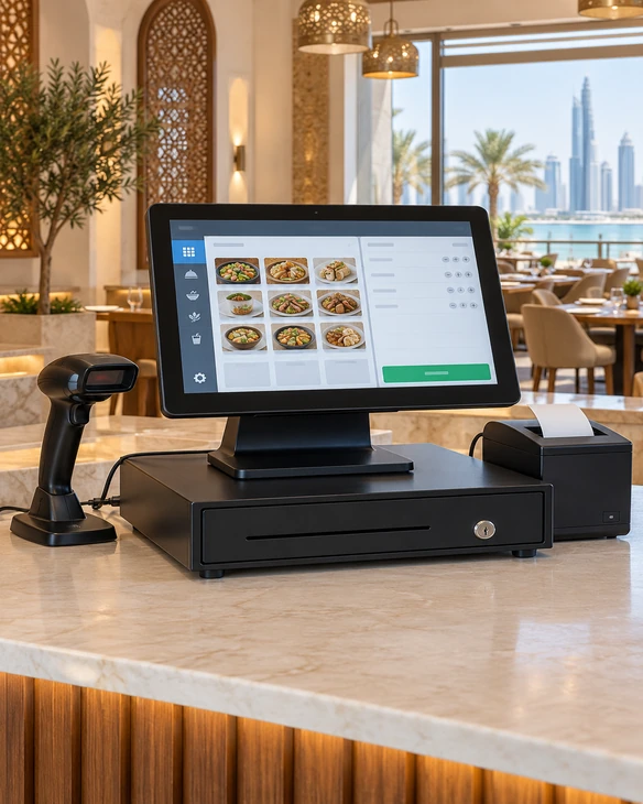 Representative Android touchscreen monitor scenario for a UAE showroom product selector