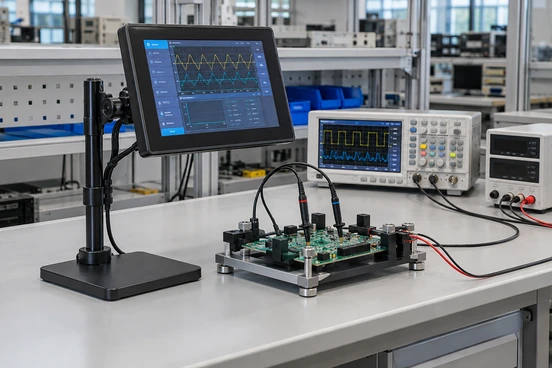Small touchscreen monitor used in compact laboratory test equipment