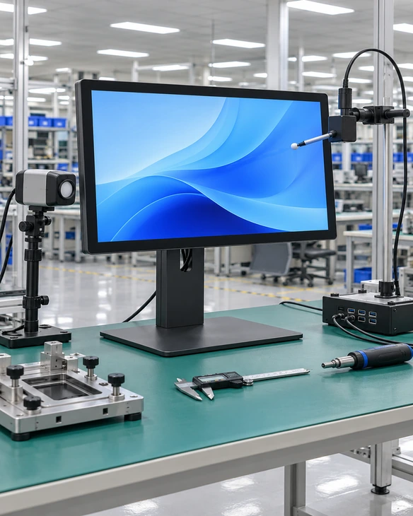 Desktop touchscreen monitor video touch data and power connections