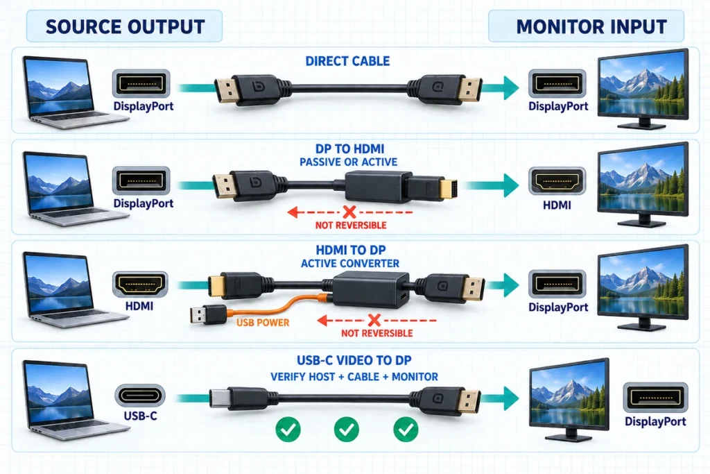 displayport adapter direction compatibility chart