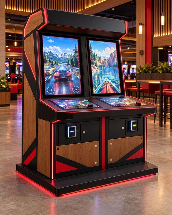 Representative dual-screen gaming touchscreen monitor cabinet project in Canada