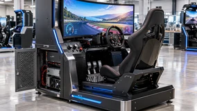 Touchscreen monitor integrated into a custom gaming equipment cabinet