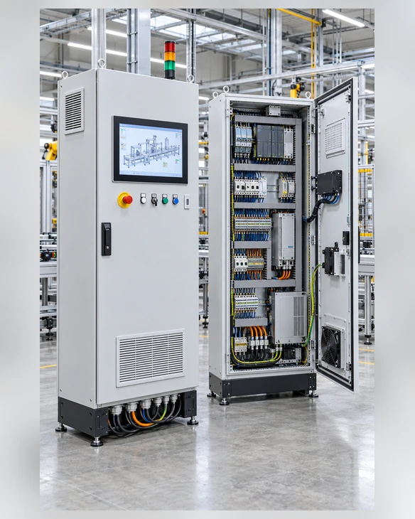 Open-frame touchscreen integration in a German industrial packaging-machine control cabinet