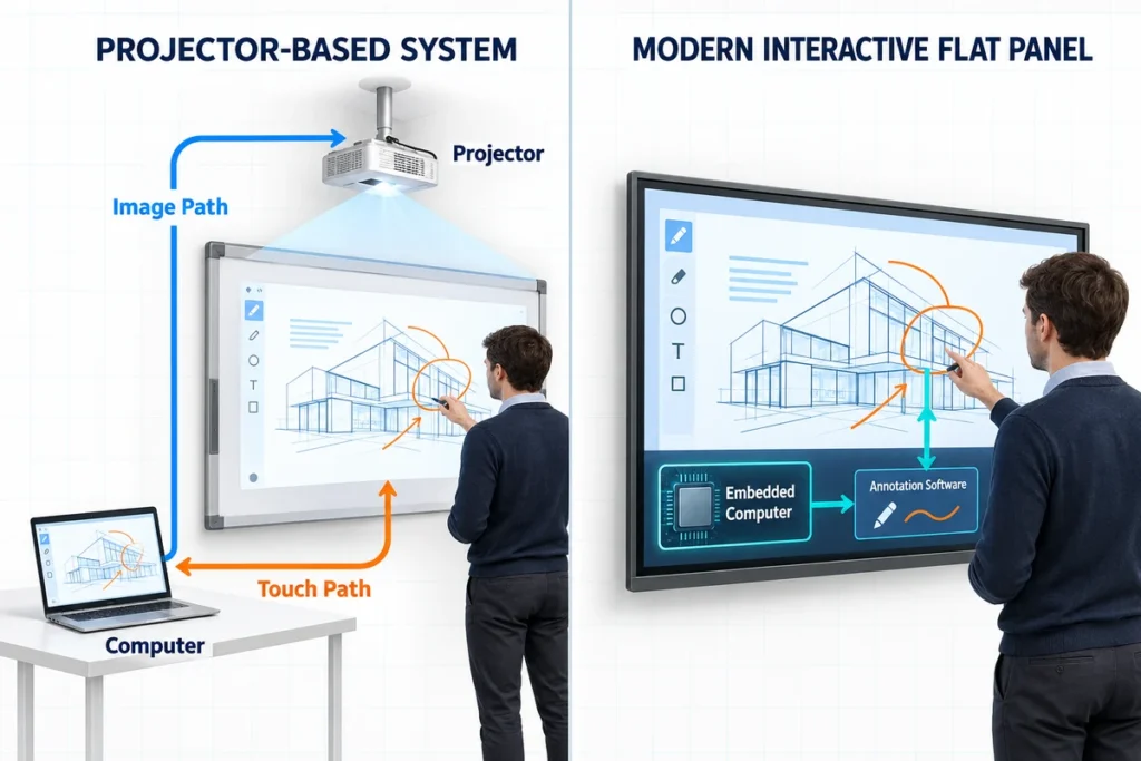 interactive whiteboard projector vs flat panel