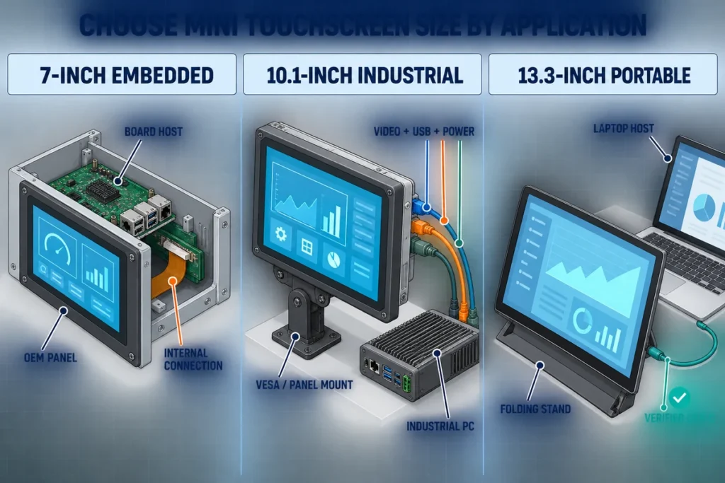 mini touchscreen sizes by application