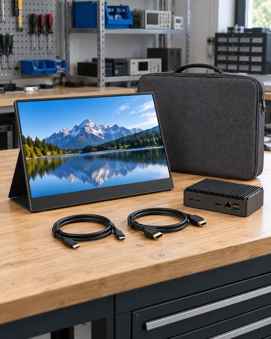 Portable small touchscreen monitor for mobile workstations