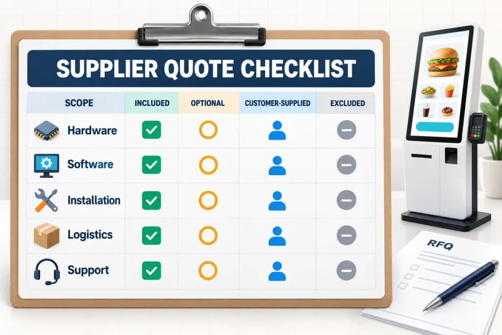 self ordering kiosk supplier quote checklist