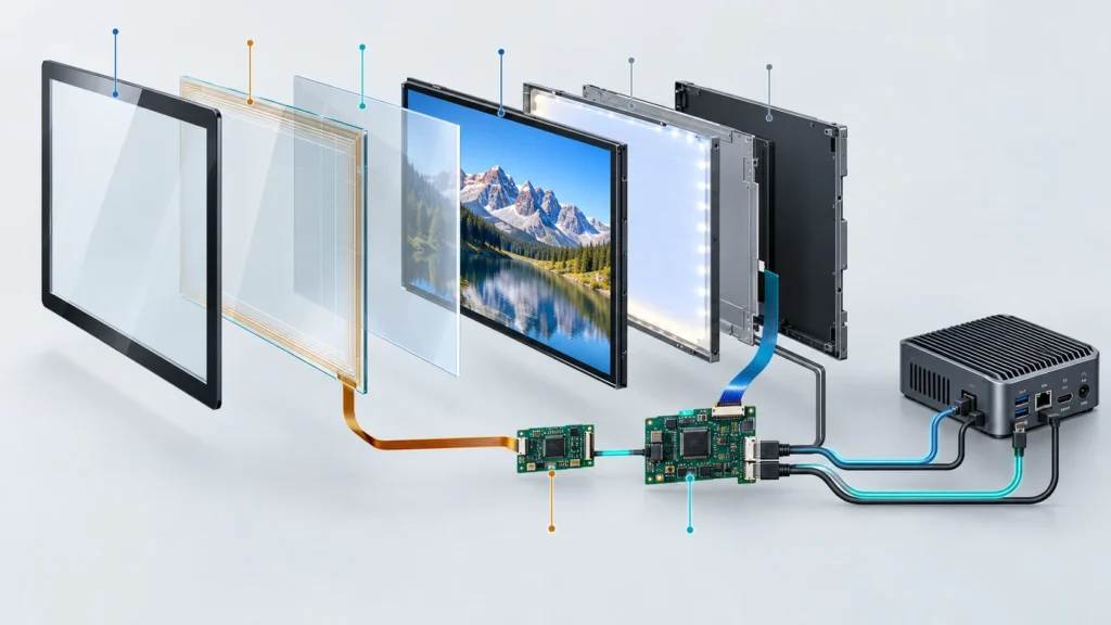 touchscreen display components exploded view