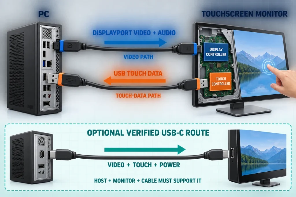 touchscreen monitor displayport usb signal path
