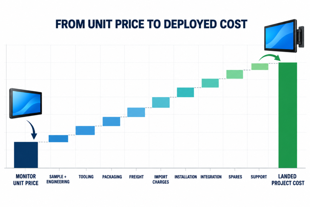 touchscreen monitor landed cost waterfall