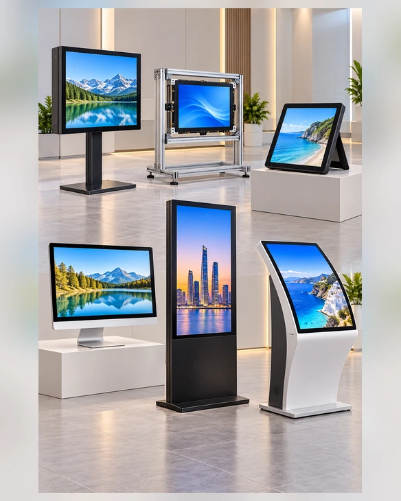Enclosed, open-frame, portable, panel, kiosk and curved touchscreen structures