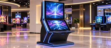 Vertical and multi-screen gaming cabinet display arrangement