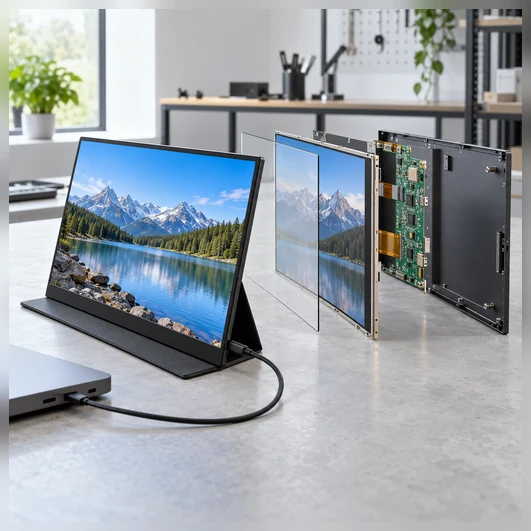 Components of a USB C touchscreen monitor and external host connection